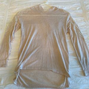 cream, pink long sleeve tee